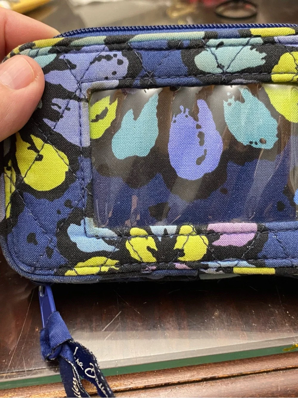 Vera Bradley Cotton RFID Double Zip ID Wristlet - Blue Floral